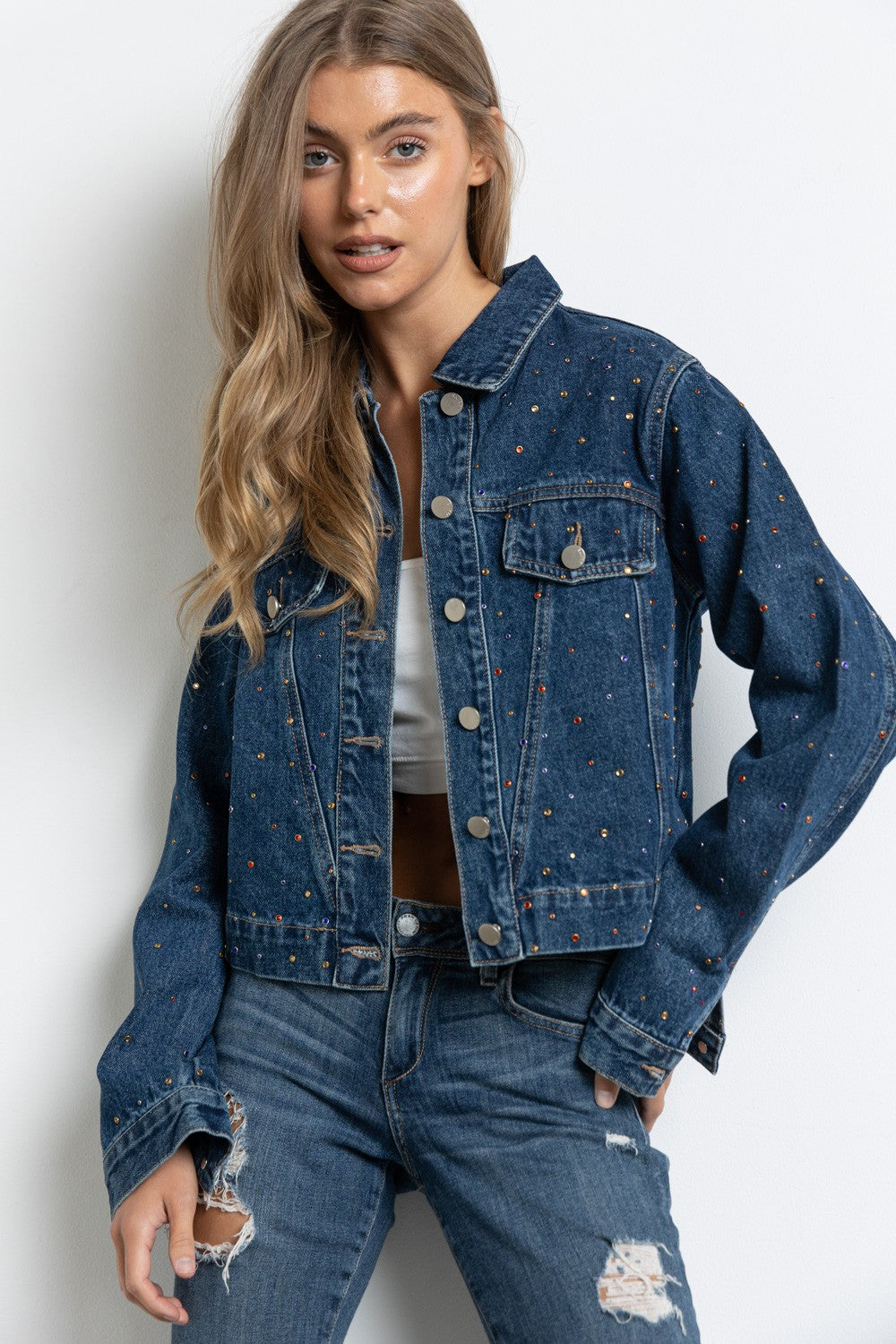 CHAQUETA NAVY CON TACHAS DE COLORES