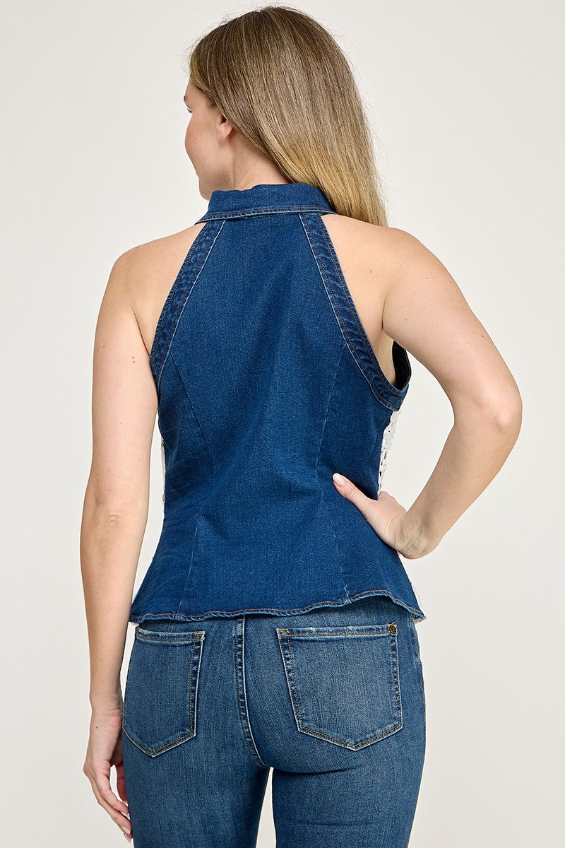 BLUSA DENIM CON ENCAJE