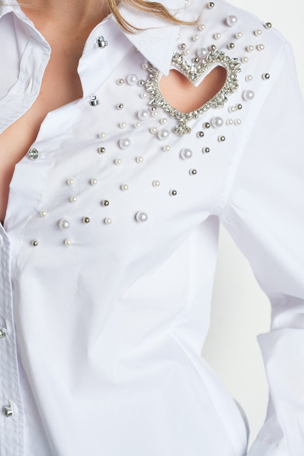 Camisa Doble Corazón Pedrería y Perlas