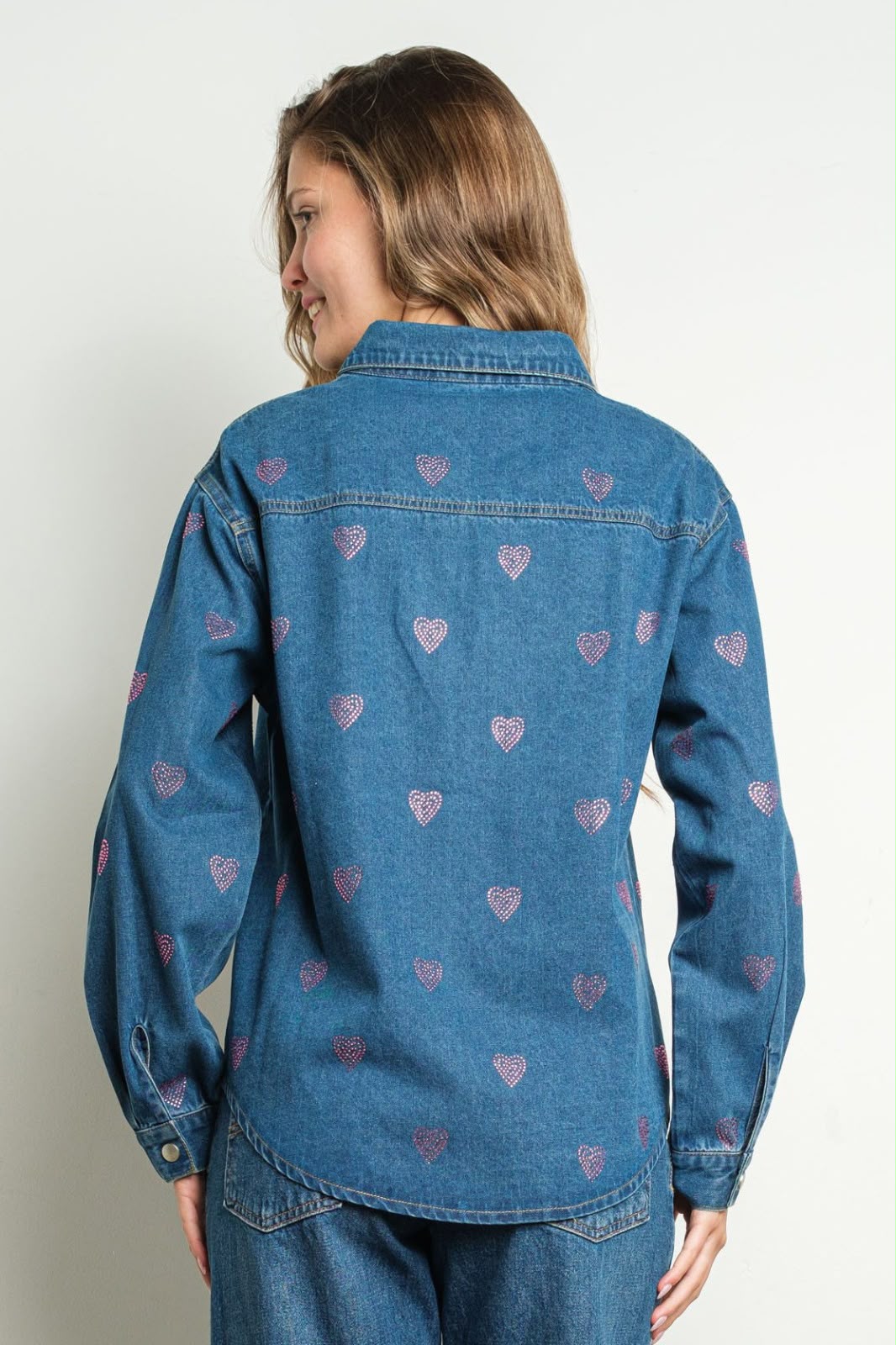 Sobrecamisa Denin Corazones Brillos Rosados