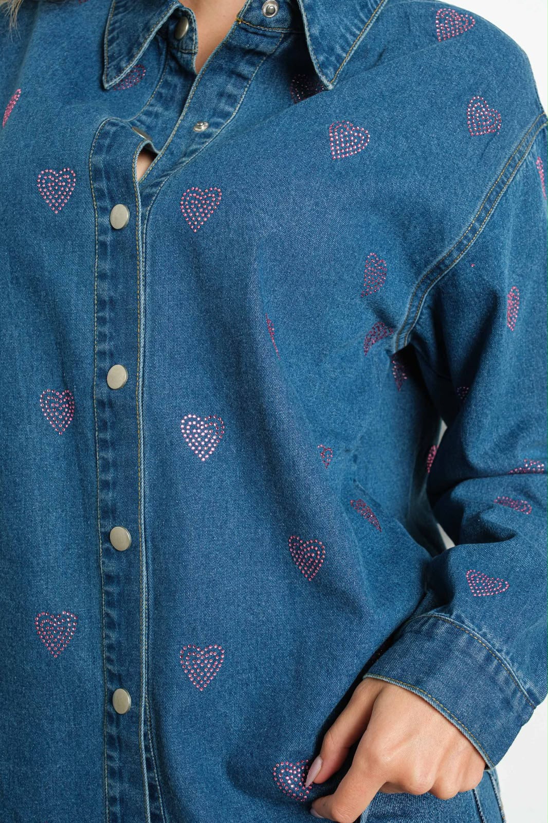Sobrecamisa Denin Corazones Brillos Rosados