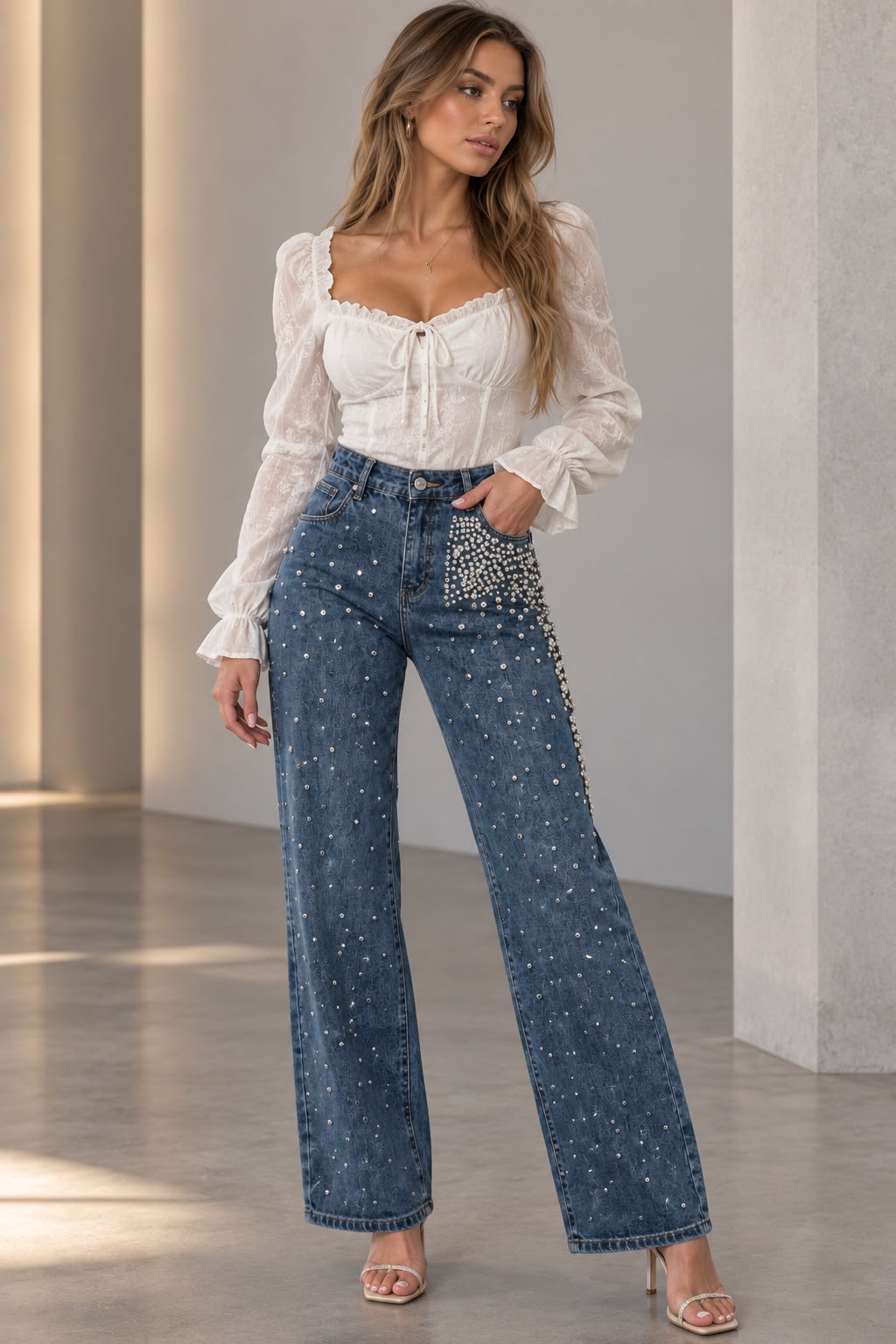 JEANS DE PIEDRAS ASIMÉTRICO