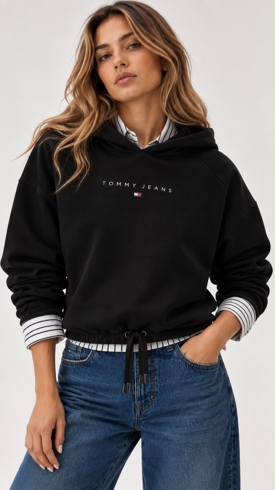 Polerón algodón Tommy Hilfiger Negro Ajustable con Gorro
