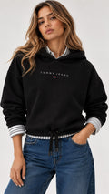 Polerón algodón Tommy Hilfiger Negro Ajustable con Gorro