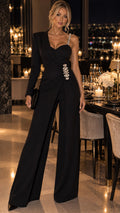 ENTERITO ELEGANTE NEGRO ASIMÉTRICO CON PEDRERÍA