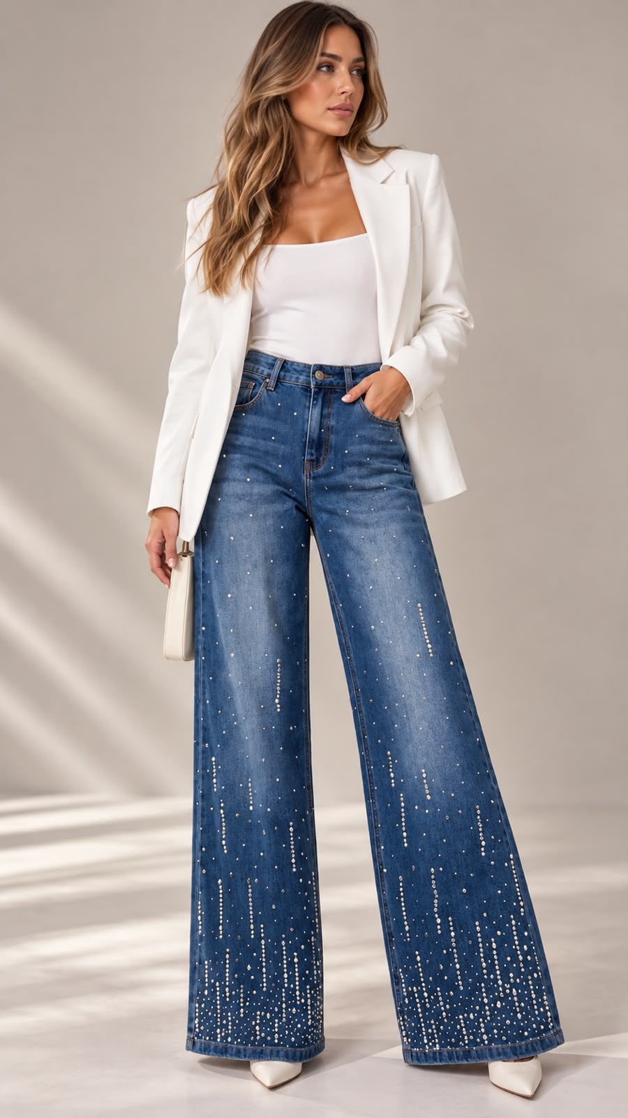 JEANS BRILLANTES EN DEGRADE PEDRERÍA CIRCULAR Y GOTA