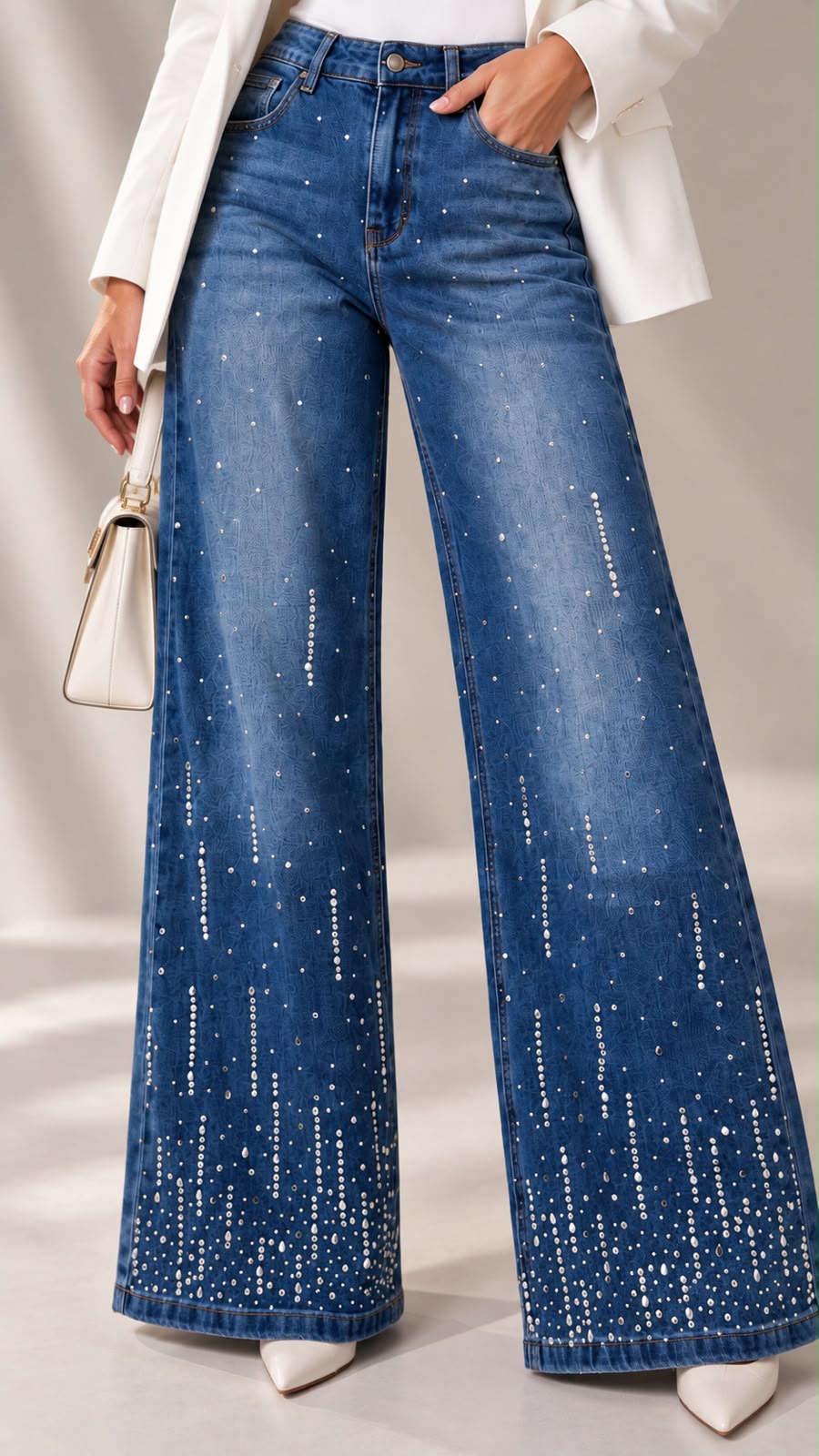 JEANS BRILLANTES EN DEGRADE PEDRERÍA CIRCULAR Y GOTA